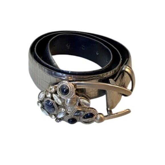 Vintage Sandy Duftler Designs Rhinestone Belt Silver Leather Western Y2K Medium main image 8